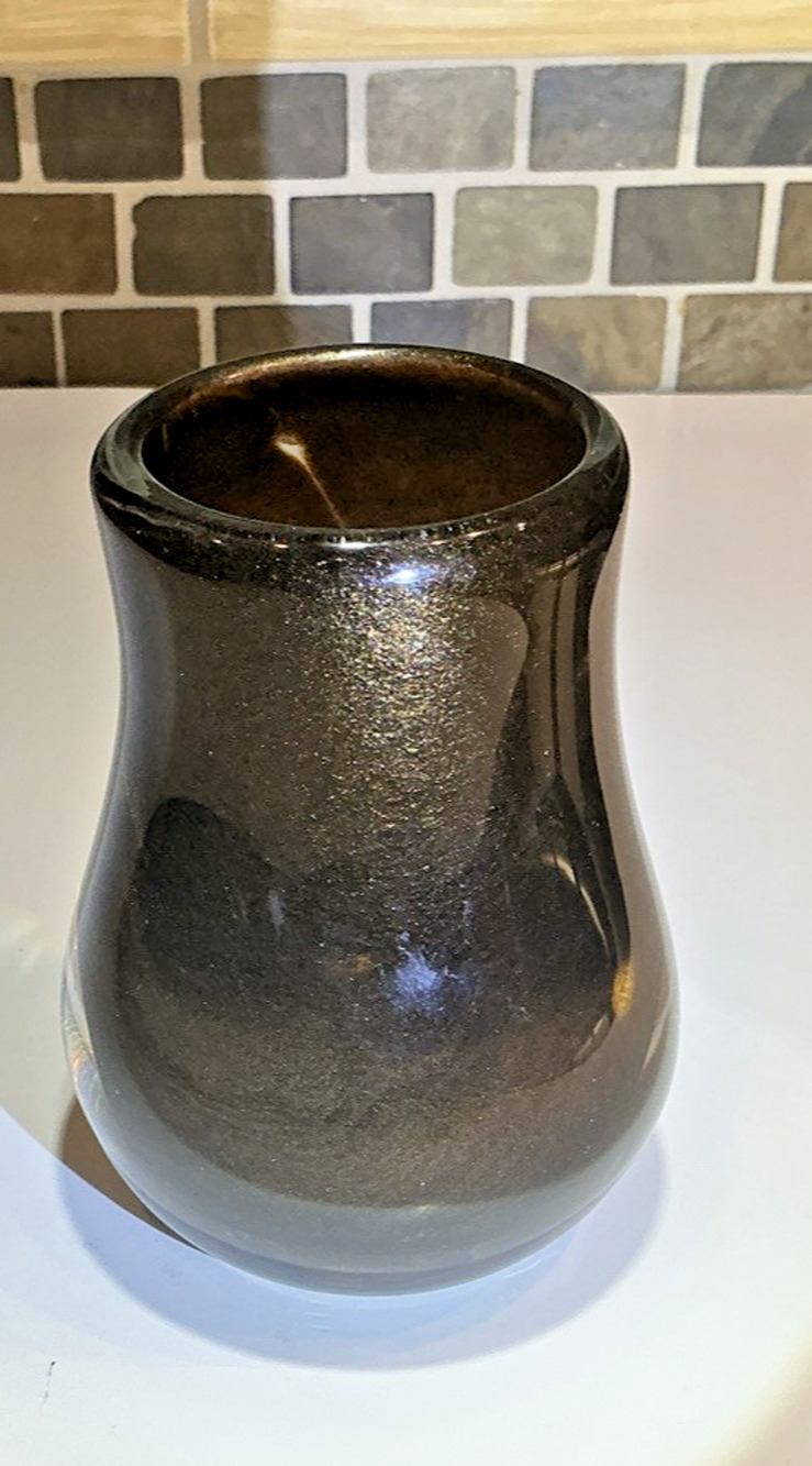 Hand Blown Art Glass Vase Amber Brown Gold Fleck Heavy Murano Style 6”
